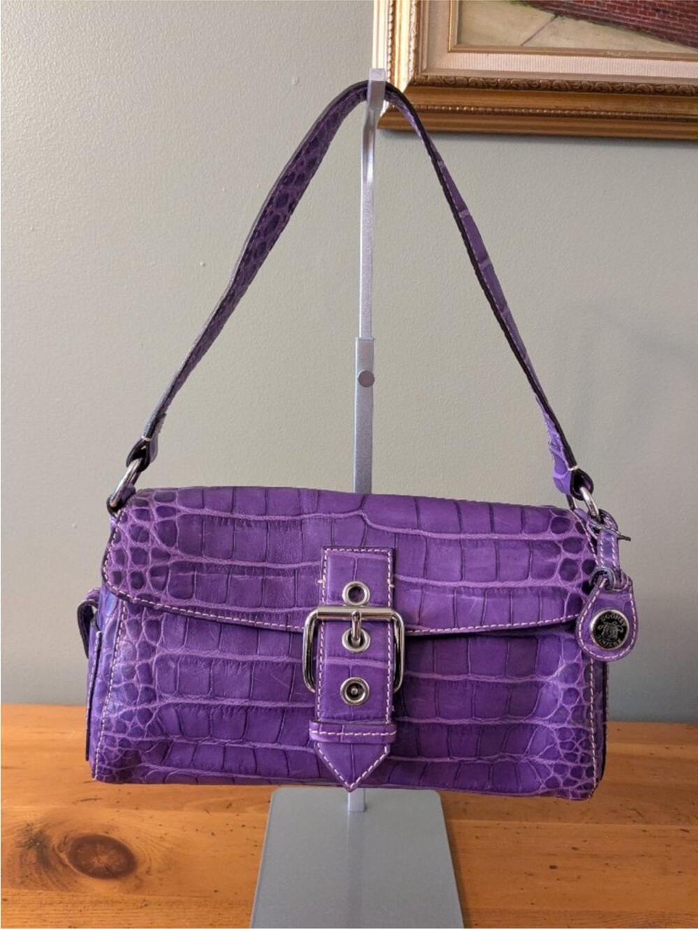 Dooney & Bourke Purple Croc-Embossed Shoulder Bag with Buckle